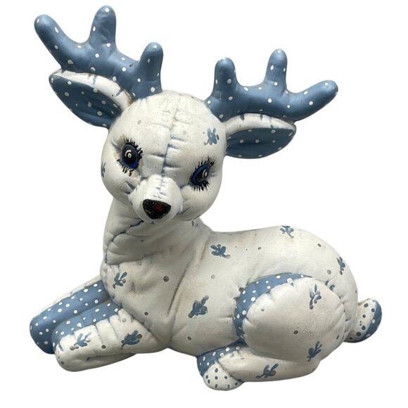 Christmas Reindeer Kimple Ceramic Mold Deer Figurine white blue Handpainted READ - Picture 1 of 6